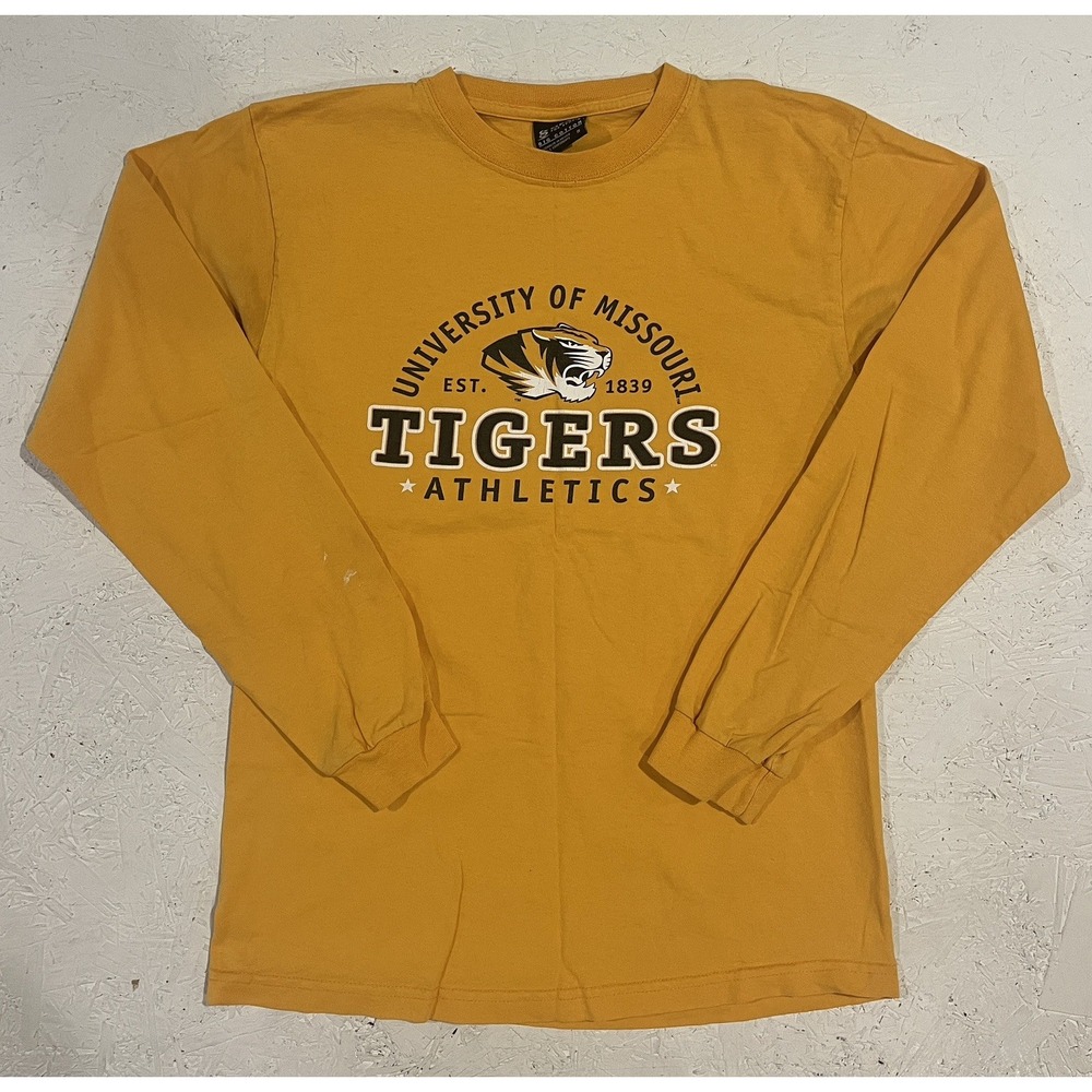 Vintage Mizzou‎ Missouri Tigers Long Sleeve Shirt Mens Small Yellow Football